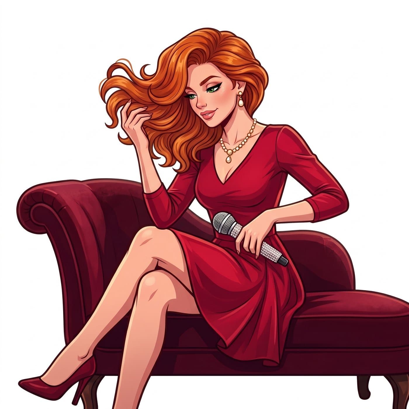 Celeste illustree, assise avec un micro