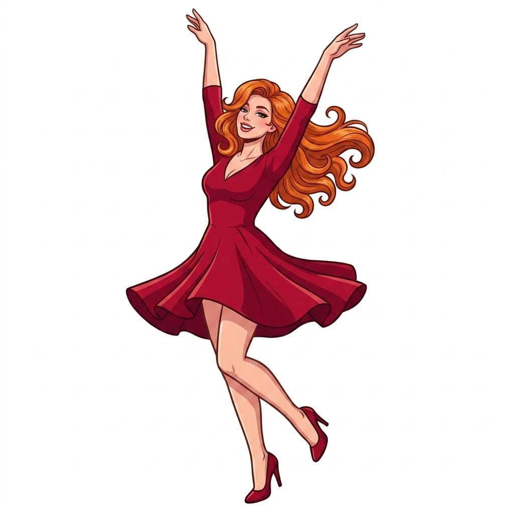 Celeste illustree, bras leves en train de danser